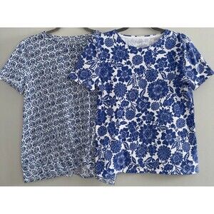 Talbots Shirt Women’s Small Blue Floral Geometric Lot of 2 Basic Top Shirt